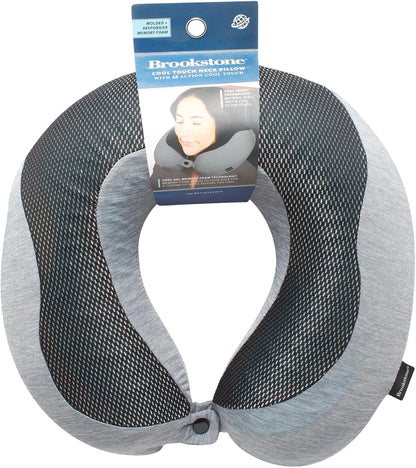 Cool Touch Memory Foam Head and Neck Travel Pillow for Vacations, Airplanes, Trains, Buses, and Cars, Dark Grey