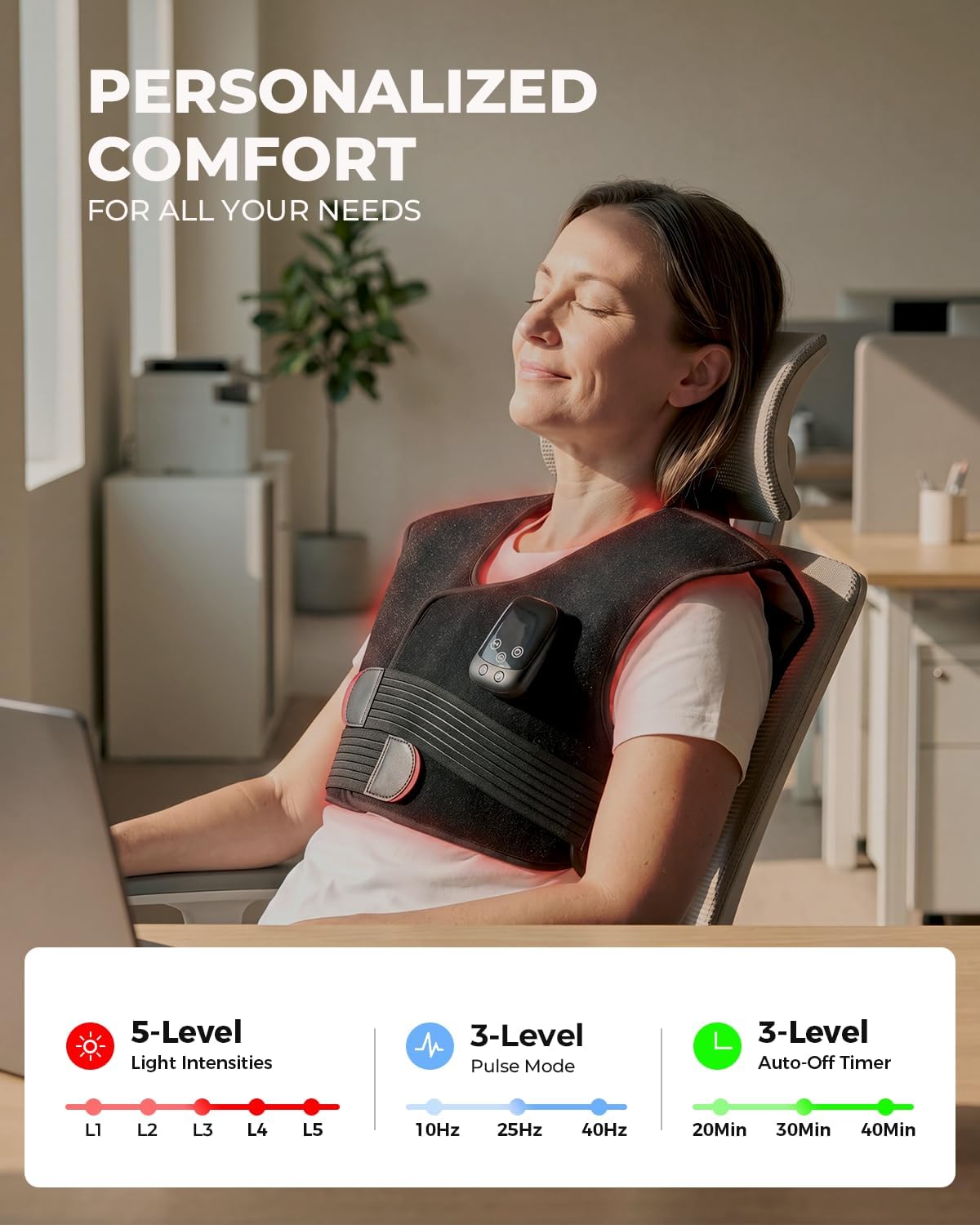 Red Light Therapy Neck&Shoulder Wrap, 660nm & 850nm Infrared Heating Pad
