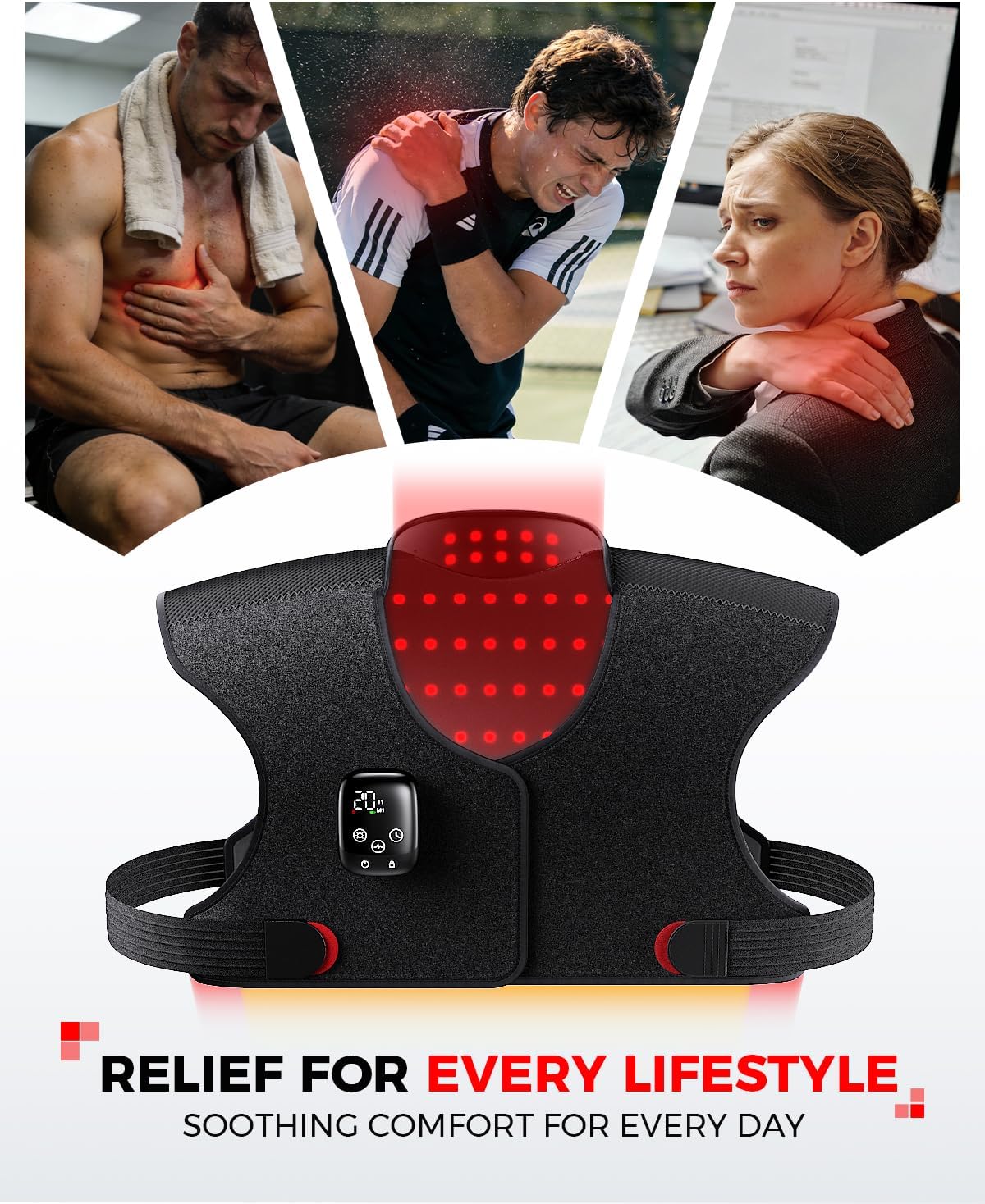Red Light Therapy Neck&Shoulder Wrap, 660nm & 850nm Infrared Heating Pad