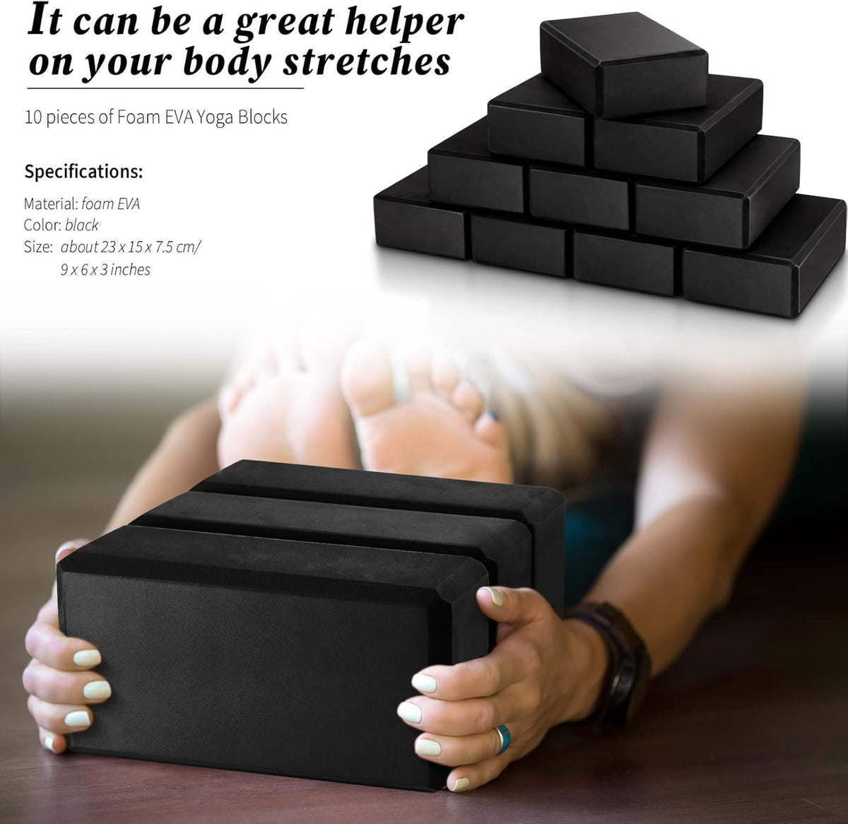 10 Pcs Foam Eva Yoga Blocks Non Slip Lightweight Bricks Yoga Bulk Supportive Blocks Prop Accessories for Pilates Stretching and Meditation Women Men Yogi Beginners, Black
