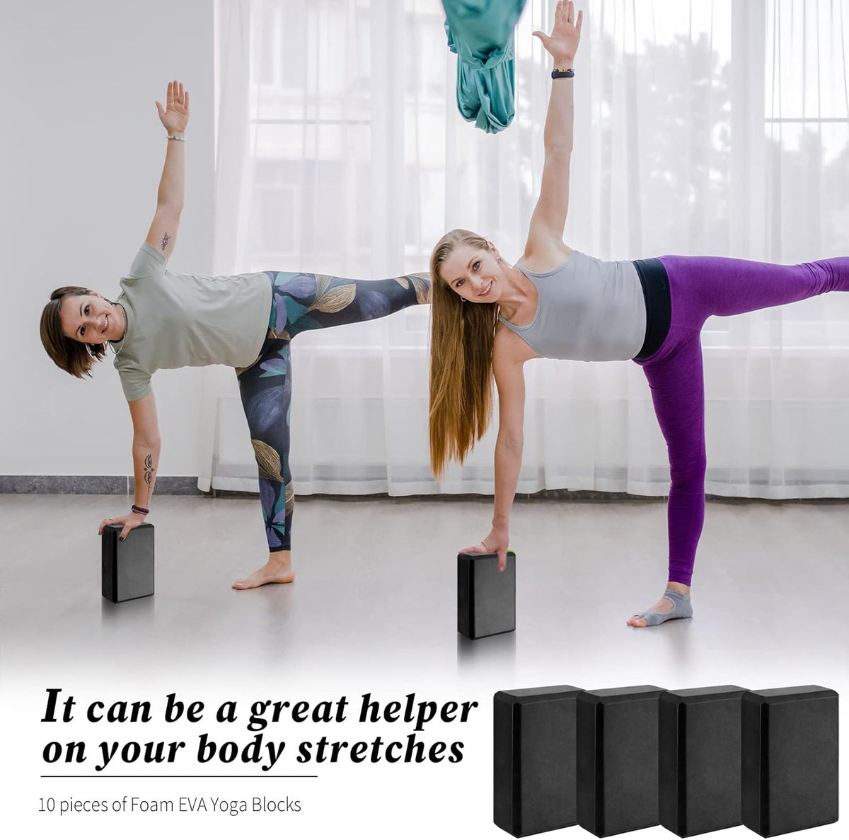10 Pcs Foam Eva Yoga Blocks Non Slip Lightweight Bricks Yoga Bulk Supportive Blocks Prop Accessories for Pilates Stretching and Meditation Women Men Yogi Beginners, Black