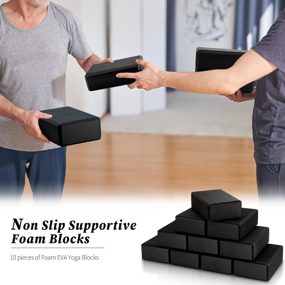 10 Pcs Foam Eva Yoga Blocks Non Slip Lightweight Bricks Yoga Bulk Supportive Blocks Prop Accessories for Pilates Stretching and Meditation Women Men Yogi Beginners, Black