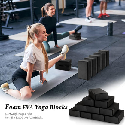 10 Pcs Foam Eva Yoga Blocks Non Slip Lightweight Bricks Yoga Bulk Supportive Blocks Prop Accessories for Pilates Stretching and Meditation Women Men Yogi Beginners, Black
