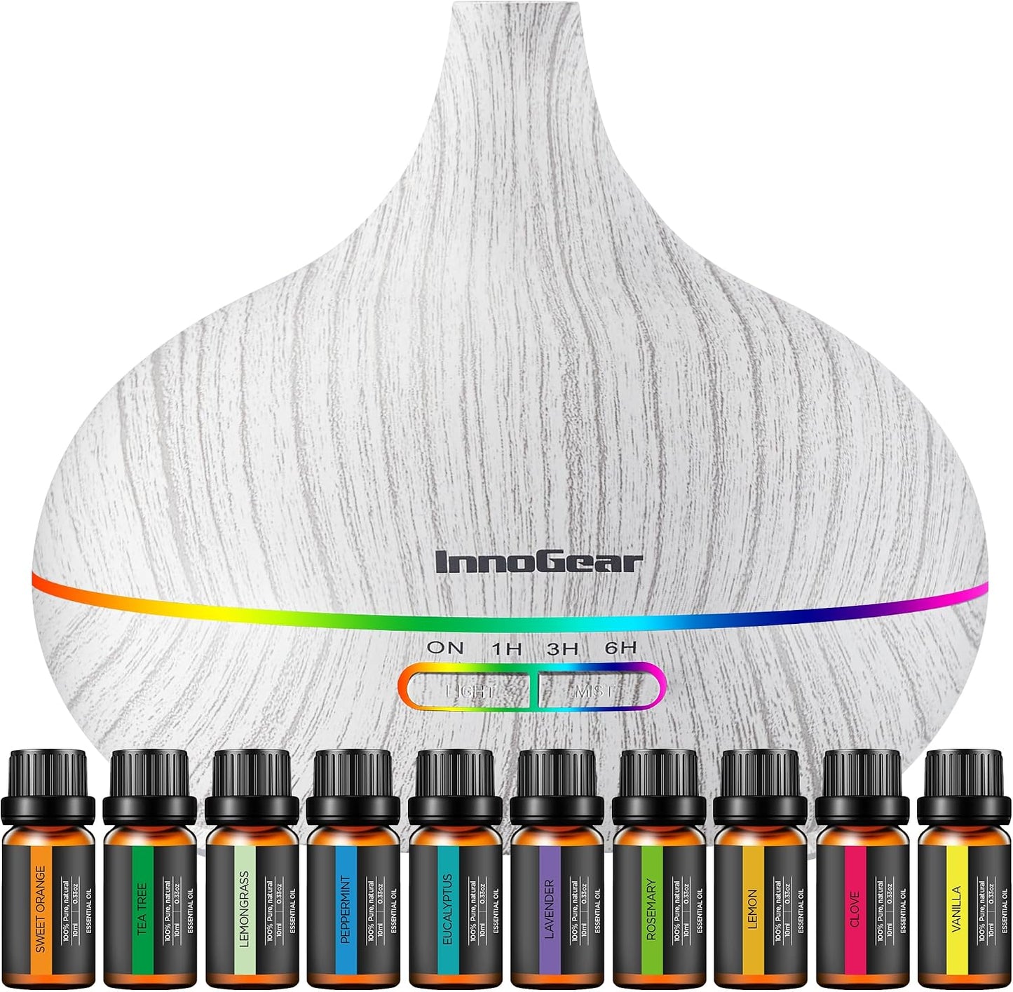 400ml Aromatherapy Essential Oil Diffuser 10 Oils Gift Set, Dark