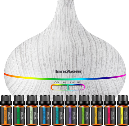 400ml Aromatherapy Essential Oil Diffuser 10 Oils Gift Set, Dark