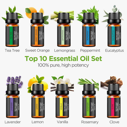 400ml Aromatherapy Essential Oil Diffuser 10 Oils Gift Set, Dark
