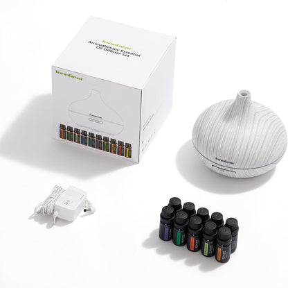 400ml Aromatherapy Essential Oil Diffuser 10 Oils Gift Set, Dark