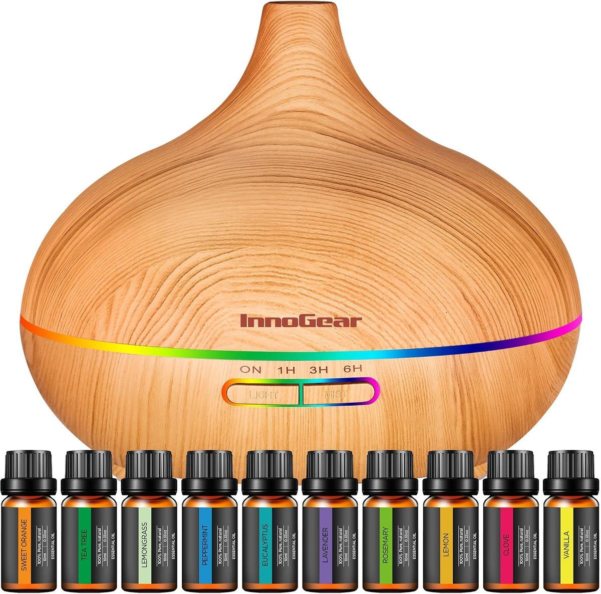 400ml Aromatherapy Essential Oil Diffuser 10 Oils Gift Set, Dark