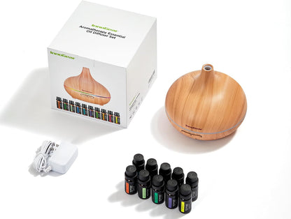 400ml Aromatherapy Essential Oil Diffuser 10 Oils Gift Set, Dark