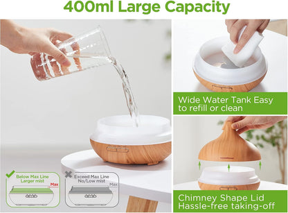 400ml Aromatherapy Essential Oil Diffuser 10 Oils Gift Set, Dark