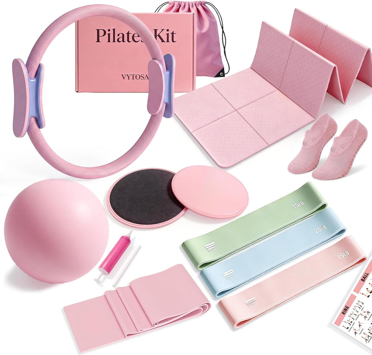 Foldable Pilates Kit for Women – Portable Home Workout Set with Compact Pilates Mat, Ring, Ball, Resistance Bands & Sliders for Small Spaces, Travel & Beginner Full Body Training