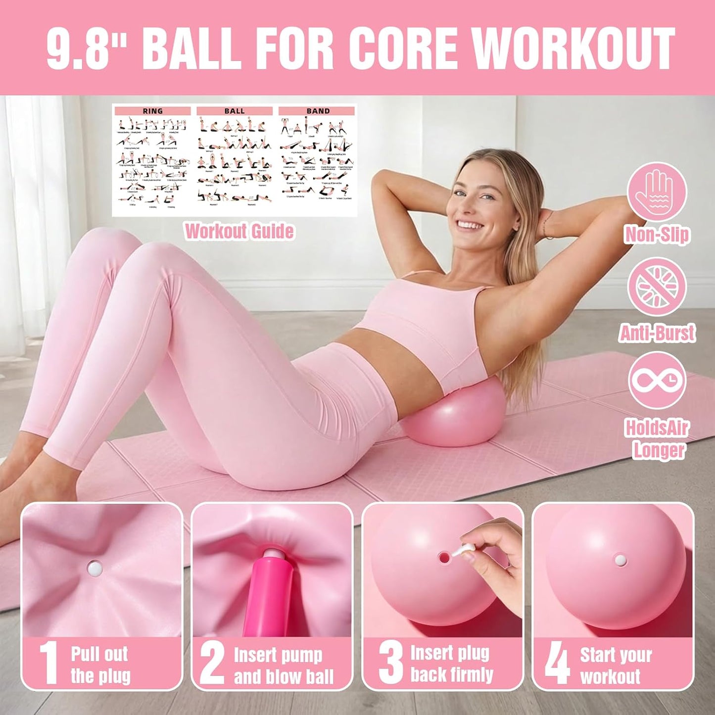 Foldable Pilates Kit for Women – Portable Home Workout Set with Compact Pilates Mat, Ring, Ball, Resistance Bands & Sliders for Small Spaces, Travel & Beginner Full Body Training