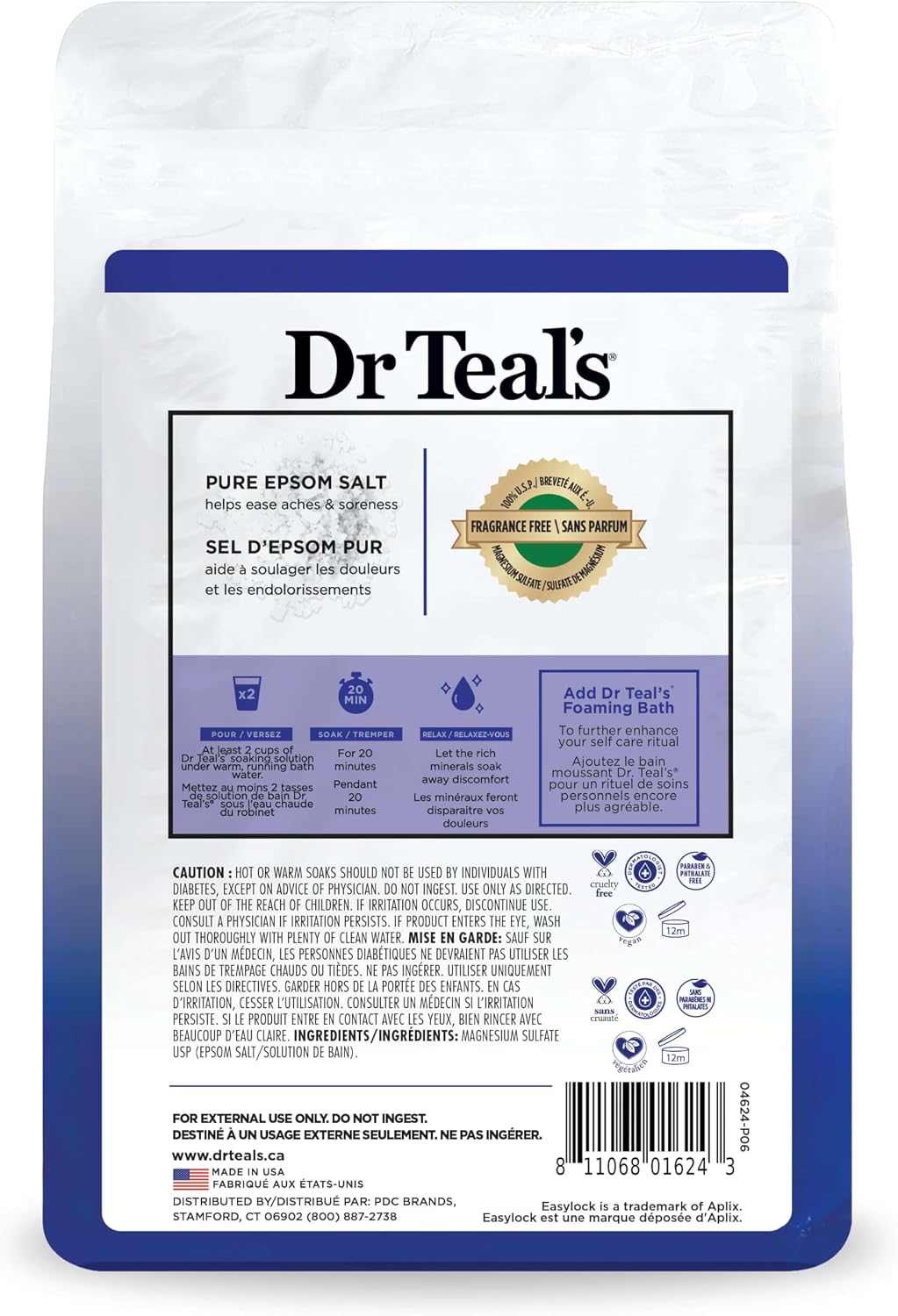 Epsom Salt Magnesium Soak, Fragrance Free, 4 lbs