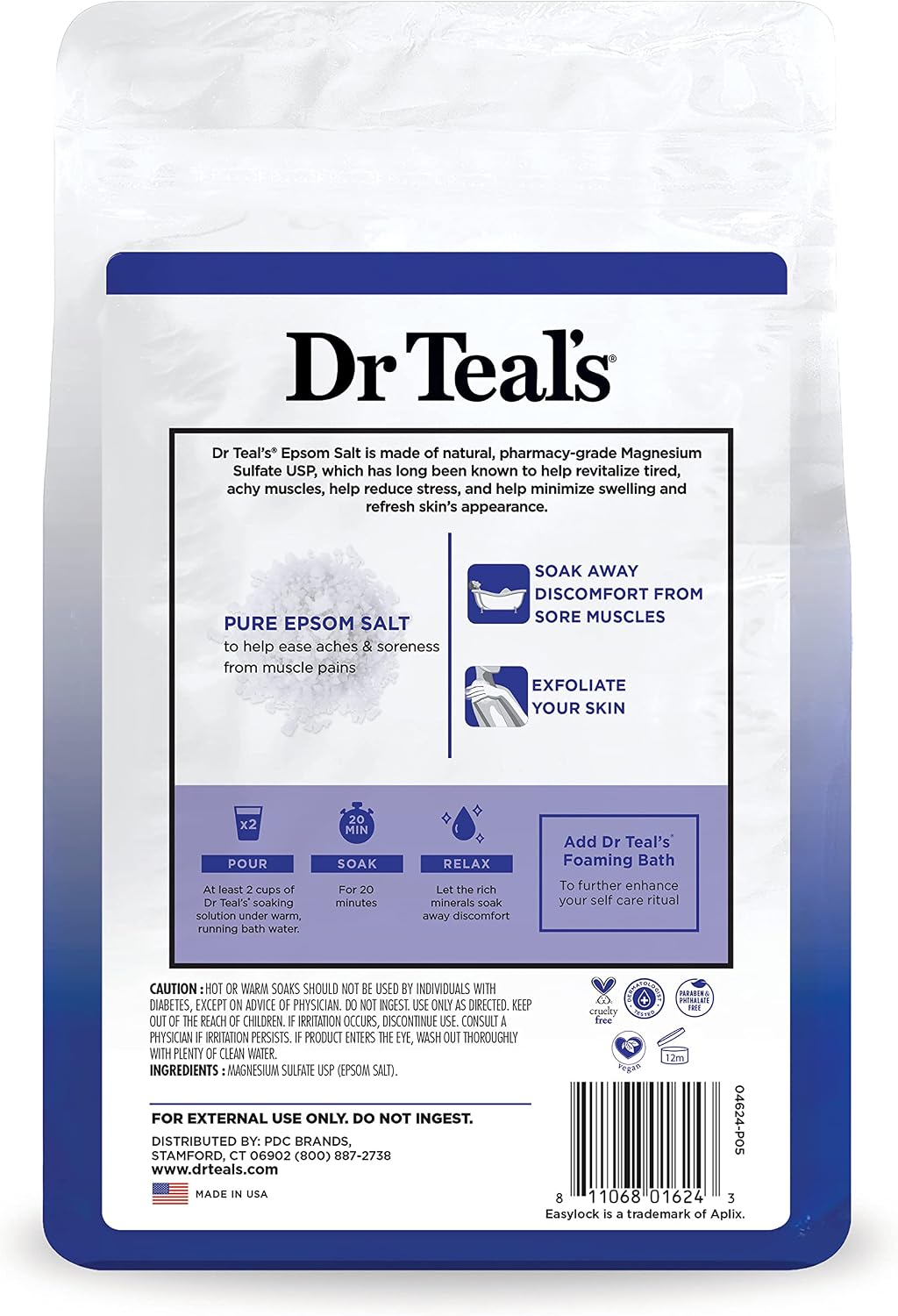 Epsom Salt Magnesium Soak, Fragrance Free, 4 lbs