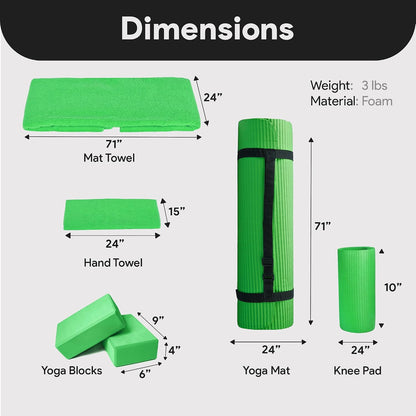 BalanceFrom 7-Piece Yoga Set with 71x24x0.5 Inches Extra Thick Mat and Carrying Sling – Includes 2 Blocks, Stretch Strap, 2 Towels, and Knee Pad for Home, Studio, and Gym Workouts