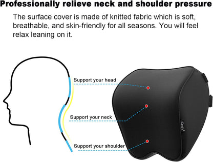 Crofy 2-Pack Car Neck Pillow, Headrest Pillow with Adjustable Strap, Black