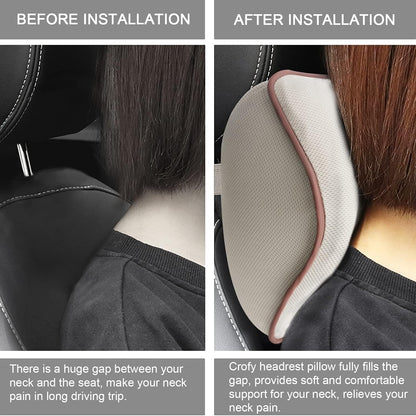 Crofy 2-Pack Car Neck Pillow, Headrest Pillow with Adjustable Strap, Black