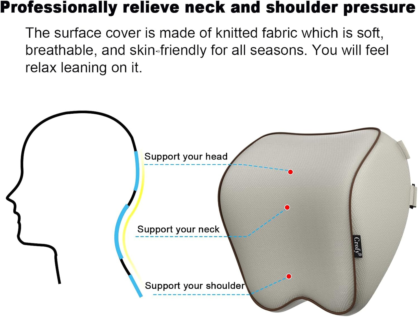 Crofy 2-Pack Car Neck Pillow, Headrest Pillow with Adjustable Strap, Black