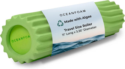 Ripple Travel Foam Roller (11" x 3.35") Firm Mini Foam Roller for Physical Therapy, Deep Tissue Massage, Back Pain - High Density, Wave Textured - Yoga, Exercise (Jade & Seafoam Marbled) - Colors A