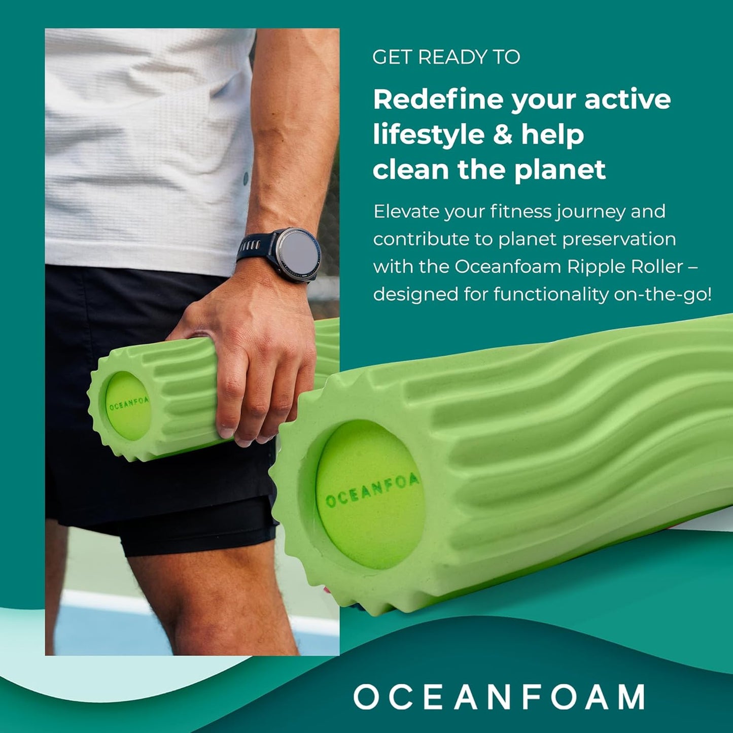 Ripple Travel Foam Roller (11" x 3.35") Firm Mini Foam Roller for Physical Therapy, Deep Tissue Massage, Back Pain - High Density, Wave Textured - Yoga, Exercise (Jade & Seafoam Marbled) - Colors A
