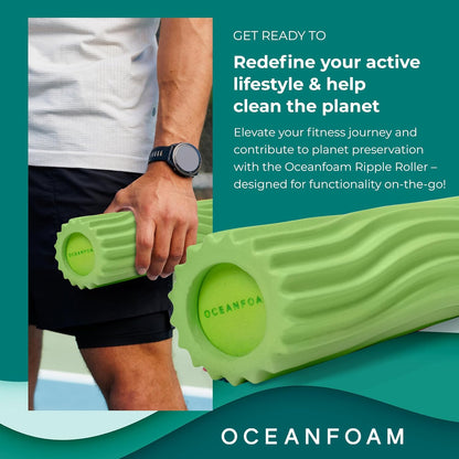 Ripple Travel Foam Roller (11" x 3.35") Firm Mini Foam Roller for Physical Therapy, Deep Tissue Massage, Back Pain - High Density, Wave Textured - Yoga, Exercise (Jade & Seafoam Marbled) - Colors A