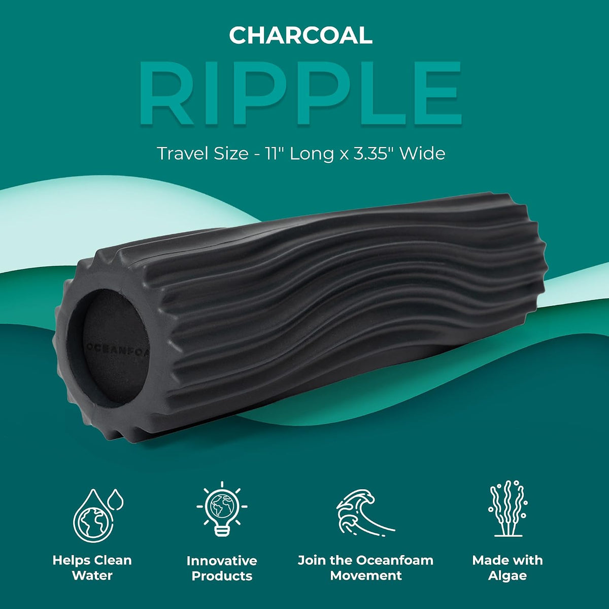Ripple Travel Foam Roller (11" x 3.35") Firm Mini Foam Roller for Physical Therapy, Deep Tissue Massage, Back Pain - High Density, Wave Textured - Yoga, Exercise (Jade & Seafoam Marbled) - Colors A