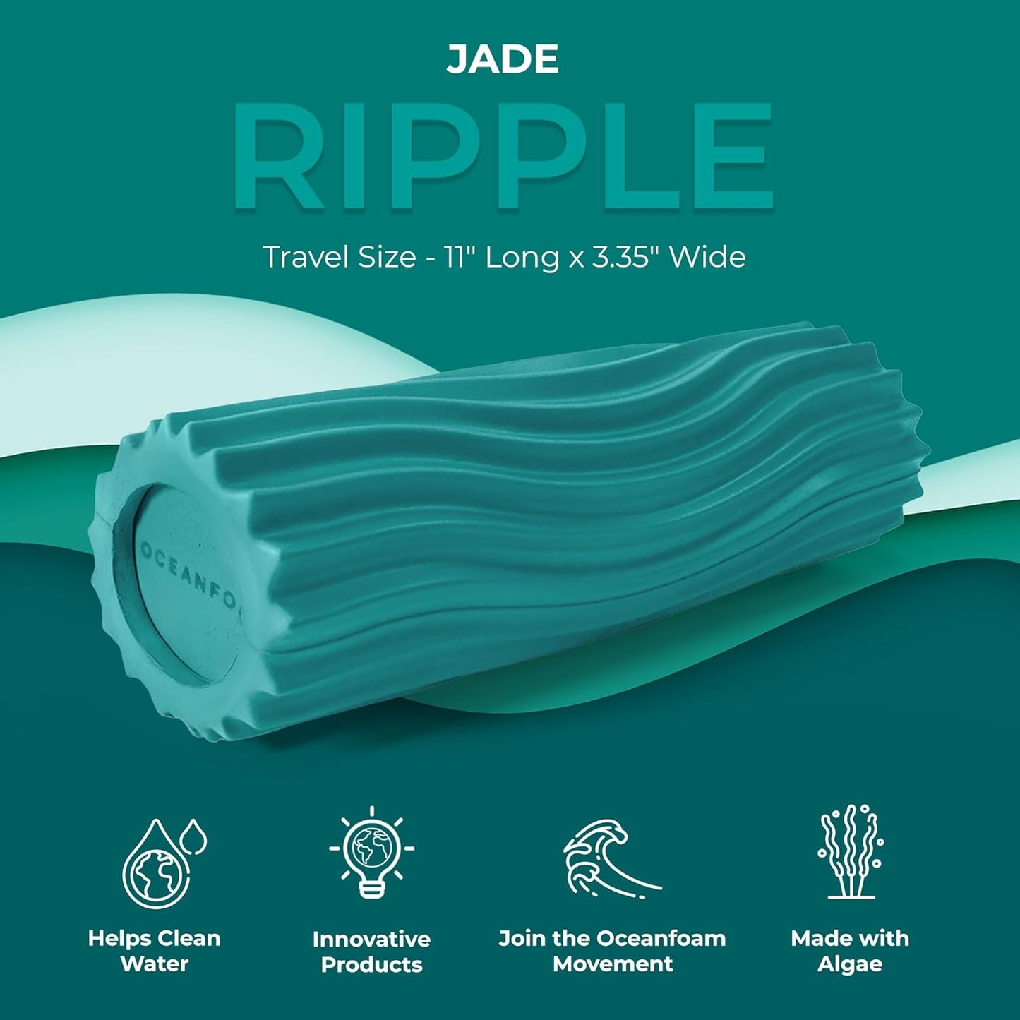 Ripple Travel Foam Roller (11" x 3.35") Firm Mini Foam Roller for Physical Therapy, Deep Tissue Massage, Back Pain - High Density, Wave Textured - Yoga, Exercise (Jade & Seafoam Marbled) - Colors A