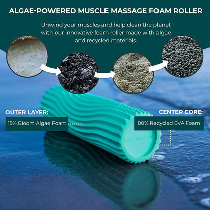 Ripple Travel Foam Roller (11" x 3.35") Firm Mini Foam Roller for Physical Therapy, Deep Tissue Massage, Back Pain - High Density, Wave Textured - Yoga, Exercise (Jade & Seafoam Marbled) - Colors A
