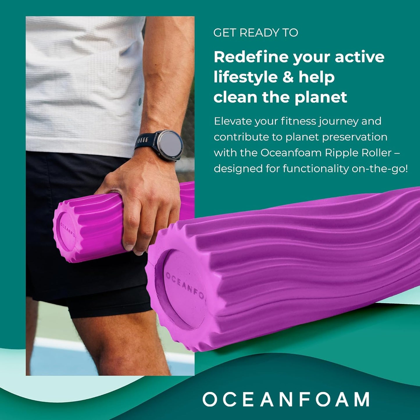 Ripple Travel Foam Roller (11" x 3.35") Firm Mini Foam Roller for Physical Therapy, Deep Tissue Massage, Back Pain - High Density, Wave Textured - Yoga, Exercise (Jade & Seafoam Marbled) - Colors A