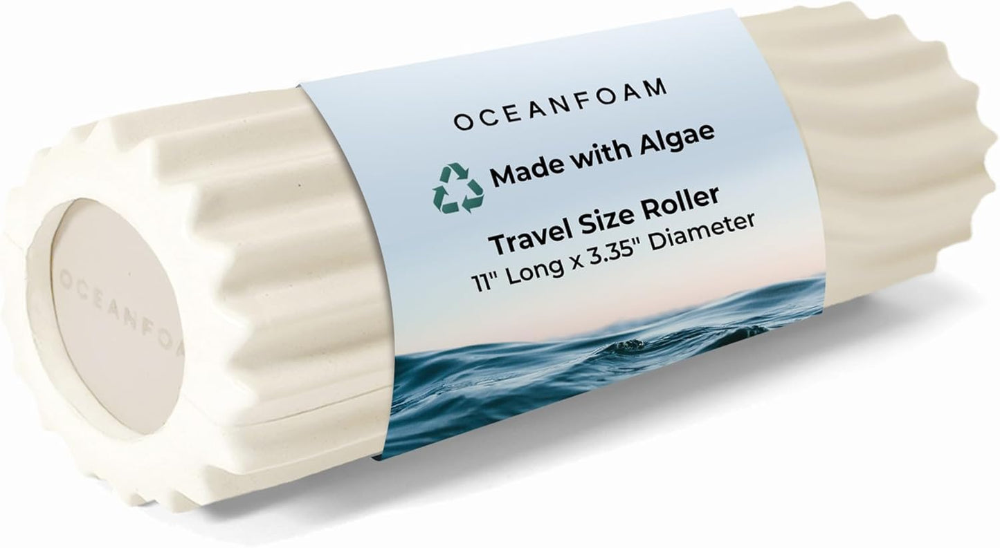 Ripple Travel Foam Roller (11" x 3.35") Firm Mini Foam Roller for Physical Therapy, Deep Tissue Massage, Back Pain - High Density, Wave Textured - Yoga, Exercise (Jade & Seafoam Marbled) - Colors A