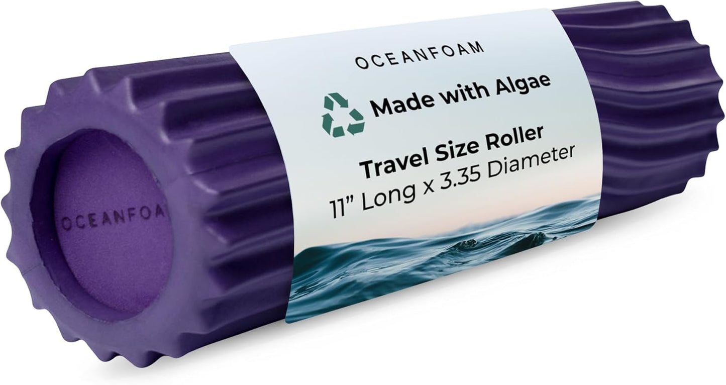 Ripple Travel Foam Roller (11" x 3.35") Firm Mini Foam Roller for Physical Therapy, Deep Tissue Massage, Back Pain - High Density, Wave Textured - Yoga, Exercise (Jade & Seafoam Marbled) - Colors A