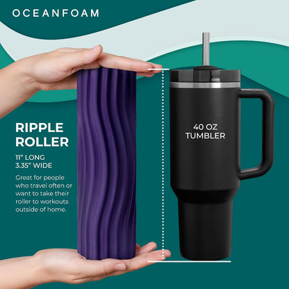 Ripple Travel Foam Roller (11" x 3.35") Firm Mini Foam Roller for Physical Therapy, Deep Tissue Massage, Back Pain - High Density, Wave Textured - Yoga, Exercise (Jade & Seafoam Marbled) - Colors A