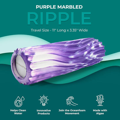 Ripple Travel Foam Roller (11" x 3.35") Firm Mini Foam Roller for Physical Therapy, Deep Tissue Massage, Back Pain - High Density, Wave Textured - Yoga, Exercise (Jade & Seafoam Marbled) - Colors A