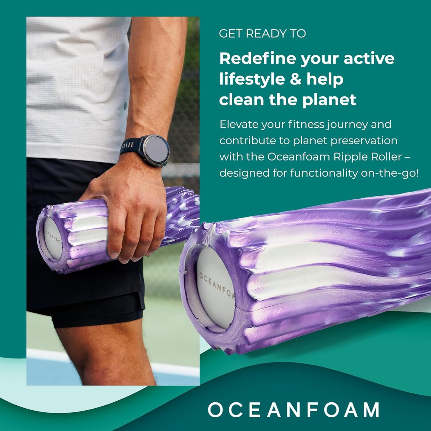 Ripple Travel Foam Roller (11" x 3.35") Firm Mini Foam Roller for Physical Therapy, Deep Tissue Massage, Back Pain - High Density, Wave Textured - Yoga, Exercise (Jade & Seafoam Marbled) - Colors A