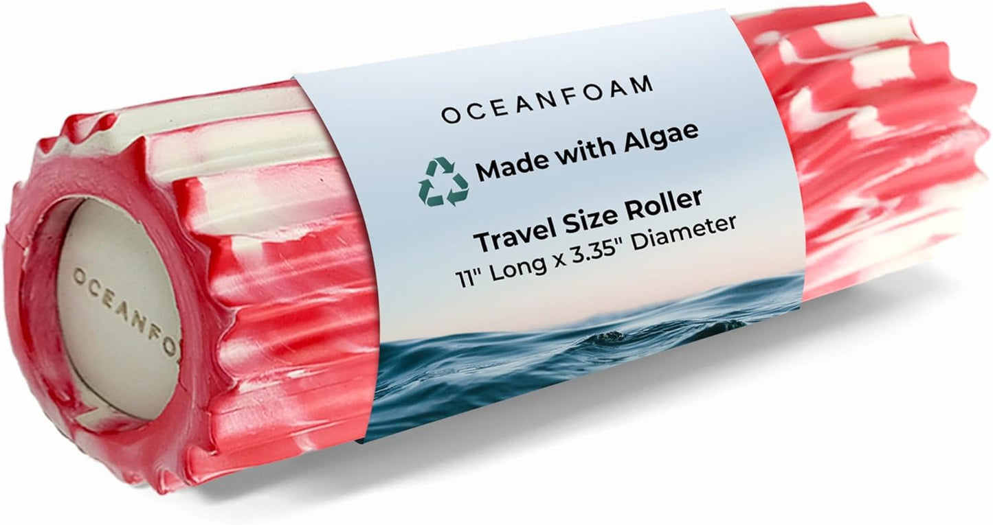 Ripple Travel Foam Roller (11" x 3.35") Firm Mini Foam Roller for Physical Therapy, Deep Tissue Massage, Back Pain - High Density, Wave Textured - Yoga, Exercise (Jade & Seafoam Marbled) - Colors A