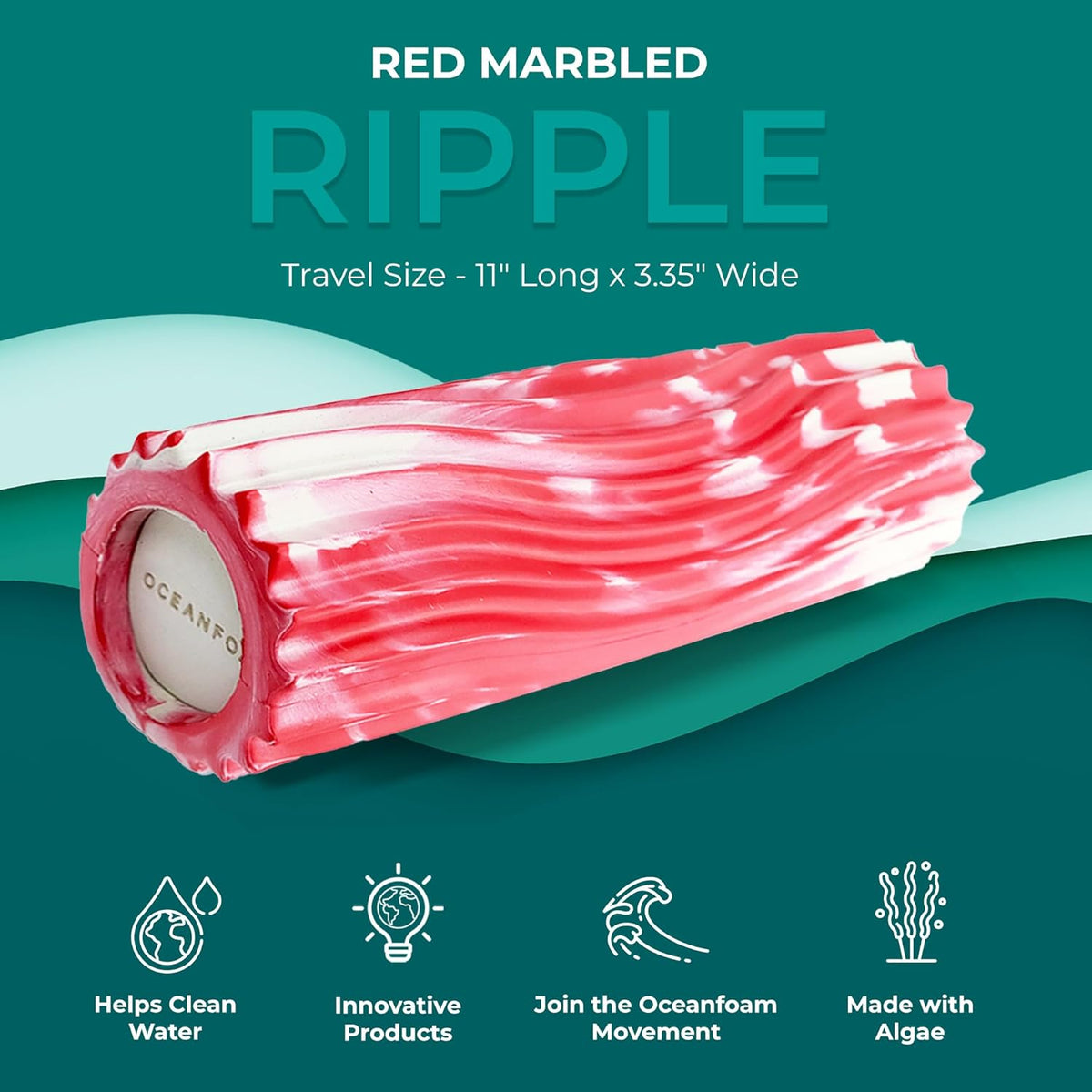 Ripple Travel Foam Roller (11" x 3.35") Firm Mini Foam Roller for Physical Therapy, Deep Tissue Massage, Back Pain - High Density, Wave Textured - Yoga, Exercise (Jade & Seafoam Marbled) - Colors A