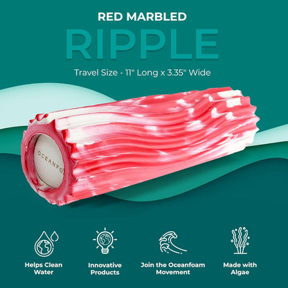 Ripple Travel Foam Roller (11" x 3.35") Firm Mini Foam Roller for Physical Therapy, Deep Tissue Massage, Back Pain - High Density, Wave Textured - Yoga, Exercise (Jade & Seafoam Marbled) - Colors A