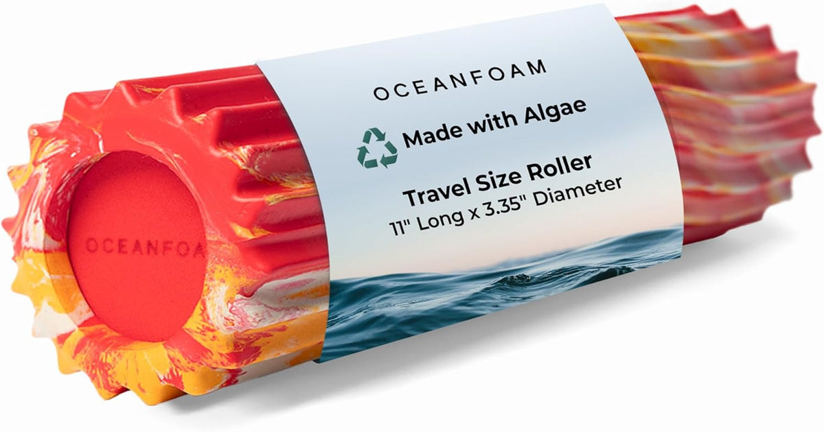 Ripple Travel Foam Roller (11" x 3.35") Firm Mini Foam Roller for Physical Therapy, Deep Tissue Massage, Back Pain - High Density, Wave Textured - Yoga, Exercise (Jade & Seafoam Marbled) - Colors A