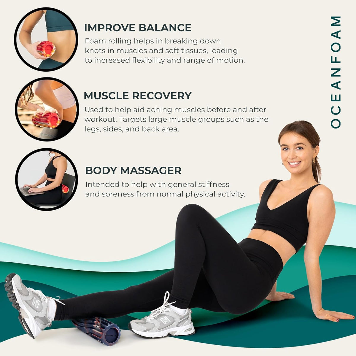Ripple Travel Foam Roller (11" x 3.35") Firm Mini Foam Roller for Physical Therapy, Deep Tissue Massage, Back Pain - High Density, Wave Textured - Yoga, Exercise (Jade & Seafoam Marbled) - Colors A