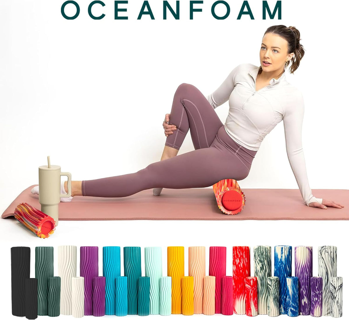 Ripple Travel Foam Roller (11" x 3.35") Firm Mini Foam Roller for Physical Therapy, Deep Tissue Massage, Back Pain - High Density, Wave Textured - Yoga, Exercise (Jade & Seafoam Marbled) - Colors A