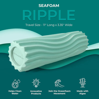 Ripple Travel Foam Roller (11" x 3.35") Firm Mini Foam Roller for Physical Therapy, Deep Tissue Massage, Back Pain - High Density, Wave Textured - Yoga, Exercise (Jade & Seafoam Marbled) - Colors A