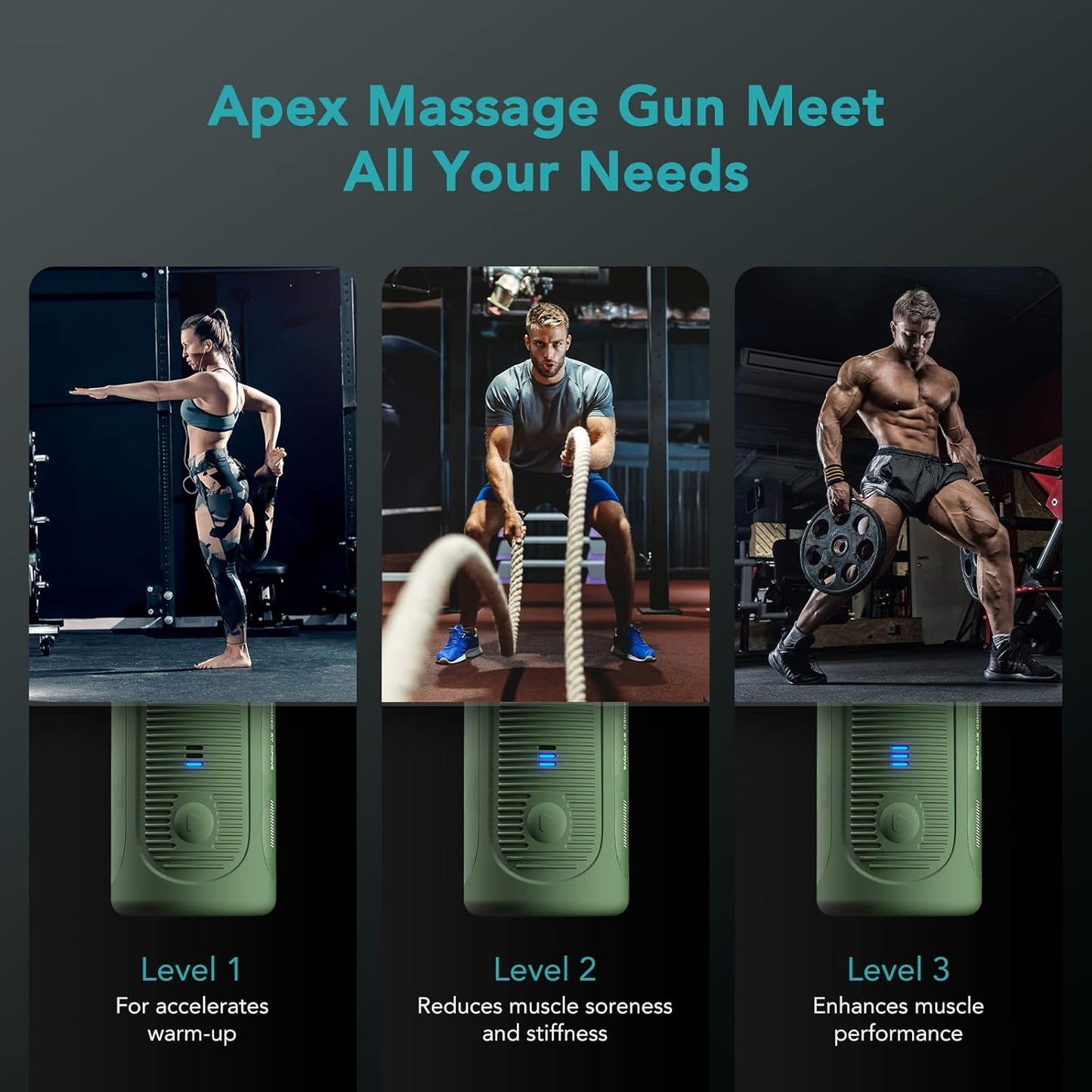 Apex Massage Gun Deep Tissue 14.5mm Percussion Fascia Muscle Massager for Athletes Workout Pain Relief Recovery Relaxation, Professional Therapist Choice, Ergonomic for Effortless to Use