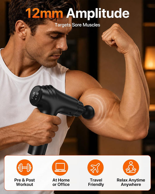 Massage Gun, 30 Speeds, 6 Heads, Quiet Deep Tissue Muscle Massager