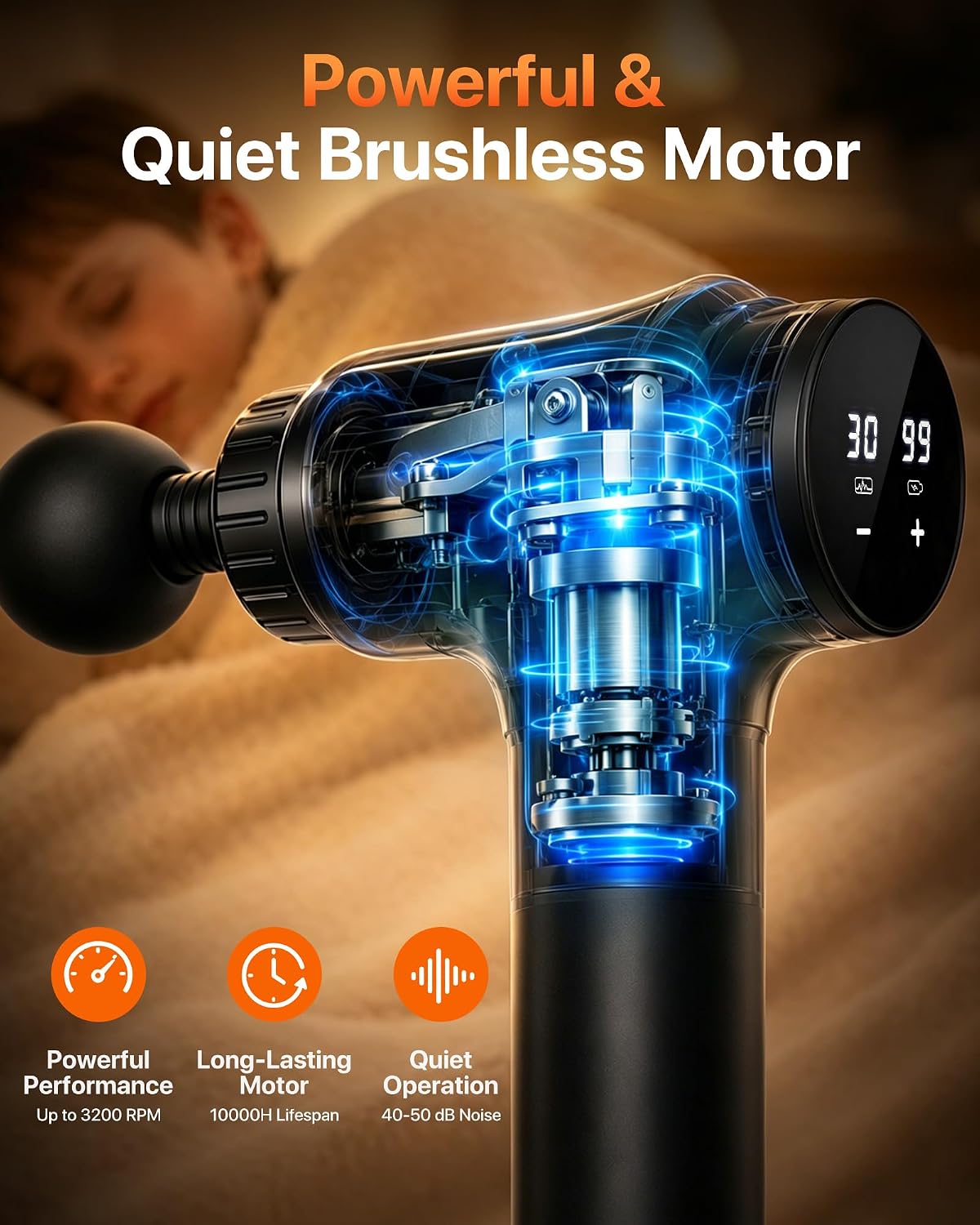 Massage Gun, 30 Speeds, 6 Heads, Quiet Deep Tissue Muscle Massager