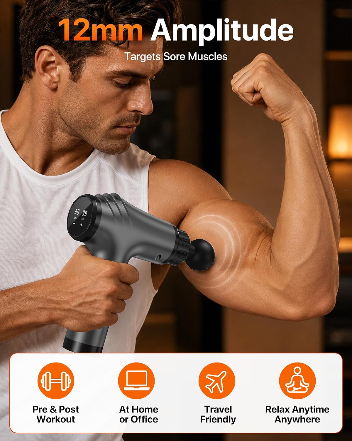 Massage Gun, 30 Speeds, 6 Heads, Quiet Deep Tissue Muscle Massager