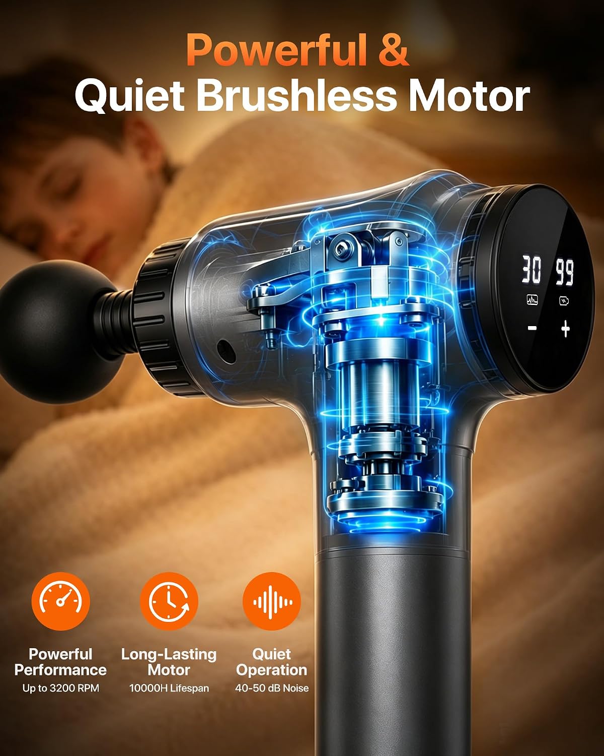 Massage Gun, 30 Speeds, 6 Heads, Quiet Deep Tissue Muscle Massager