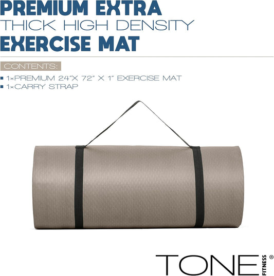 1-Inch Thick Yoga Mat | High-Density, Non-slip Exercise Mat with Carrying Strap for Yoga, Pilates, & Home Gym Workouts | Multiple Options