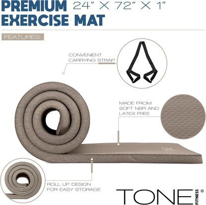 1-Inch Thick Yoga Mat | High-Density, Non-slip Exercise Mat with Carrying Strap for Yoga, Pilates, & Home Gym Workouts | Multiple Options