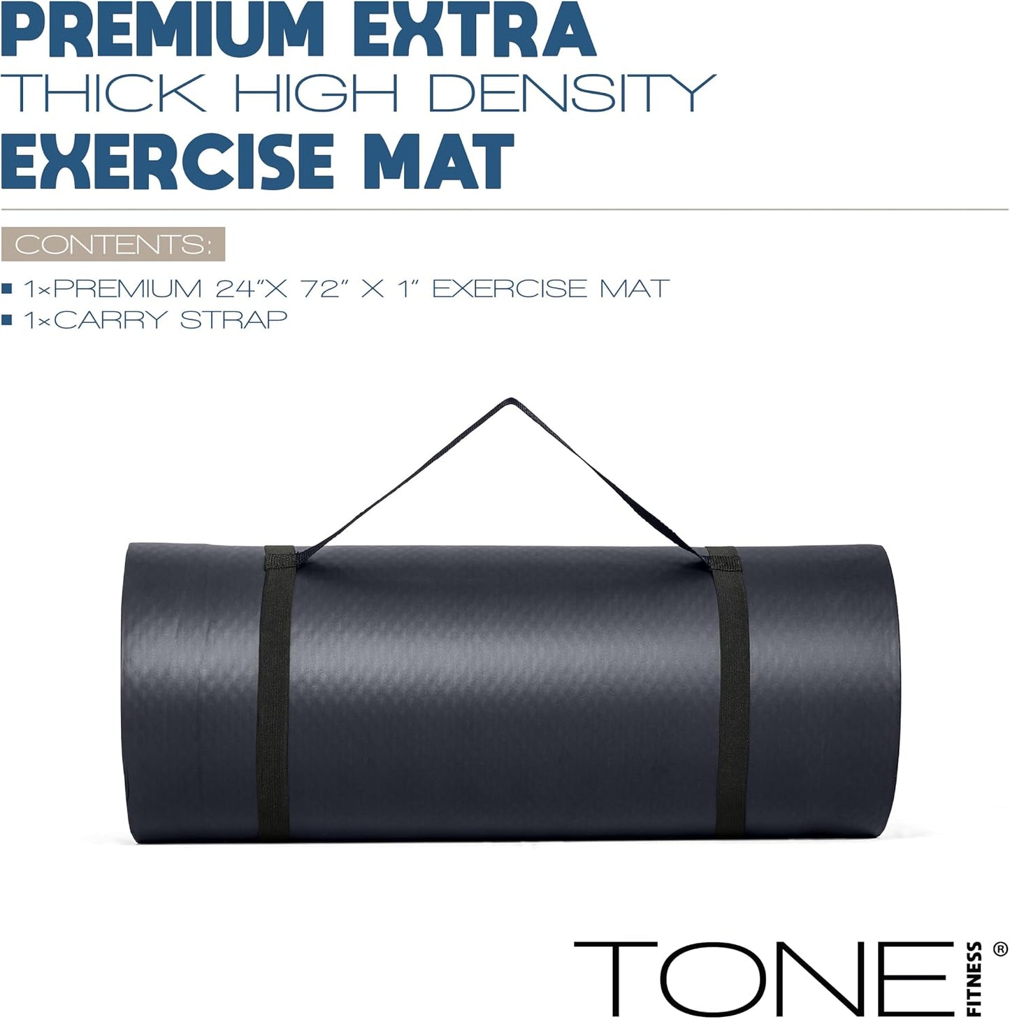 1-Inch Thick Yoga Mat | High-Density, Non-slip Exercise Mat with Carrying Strap for Yoga, Pilates, & Home Gym Workouts | Multiple Options