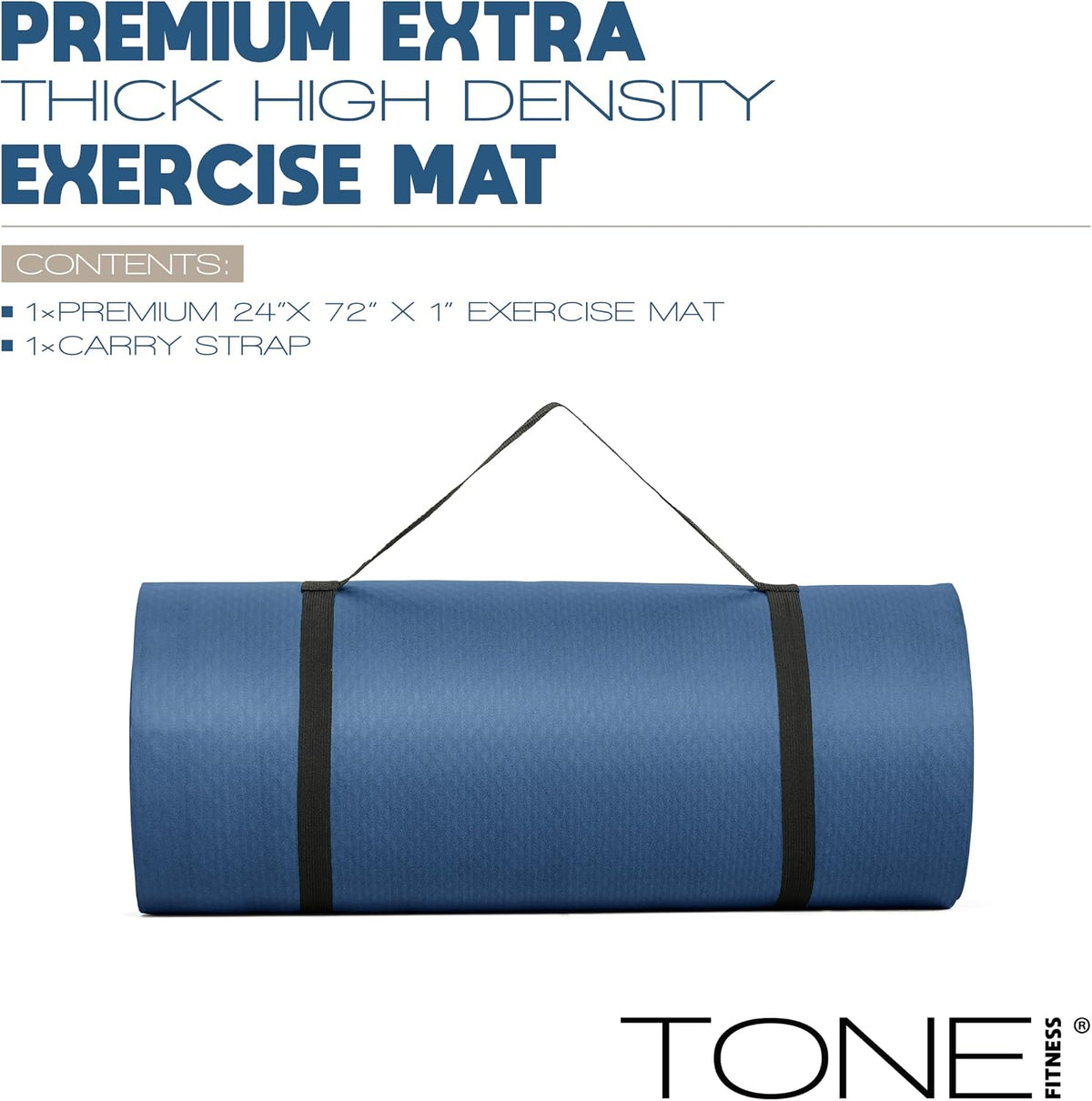 1-Inch Thick Yoga Mat | High-Density, Non-slip Exercise Mat with Carrying Strap for Yoga, Pilates, & Home Gym Workouts | Multiple Options